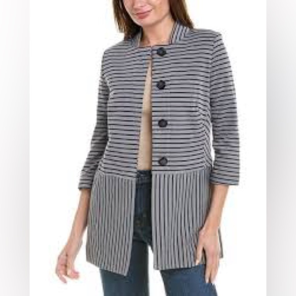 CAbi‎ Striped Gray Navy Classic Car Coat Jacket Size Medium